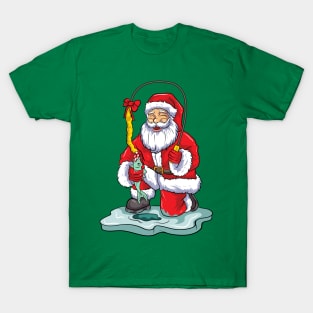 Ice Fishing Santa Claus Fisherman Christmas Winter T-Shirt